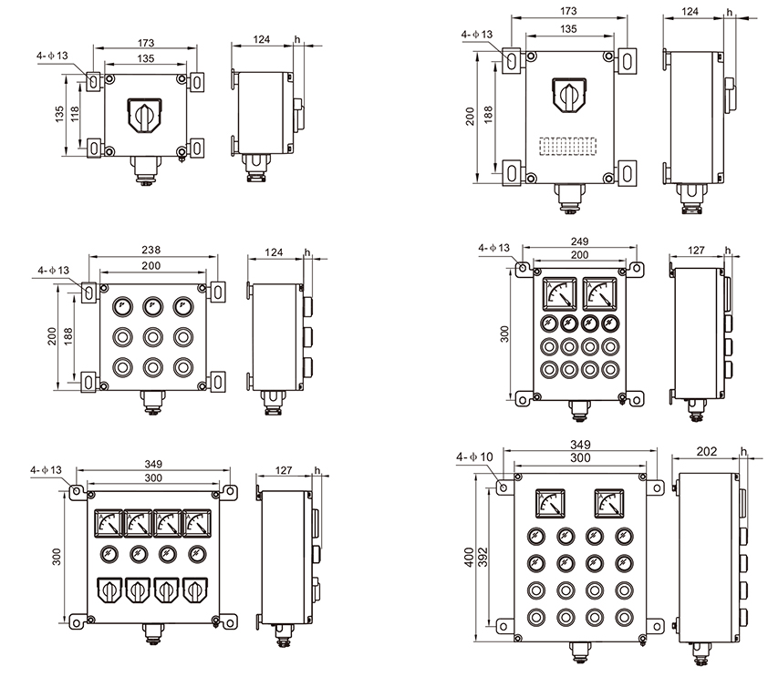 防爆控制箱外觀及尺寸接線圖